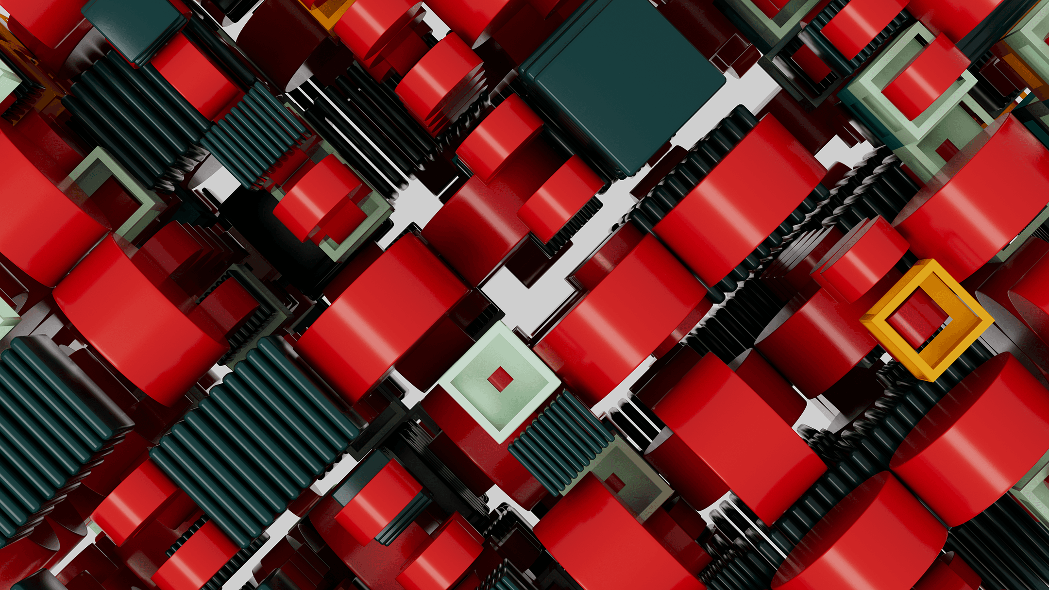 a grid of 3d objects resembling GPUs, with a variety of colors