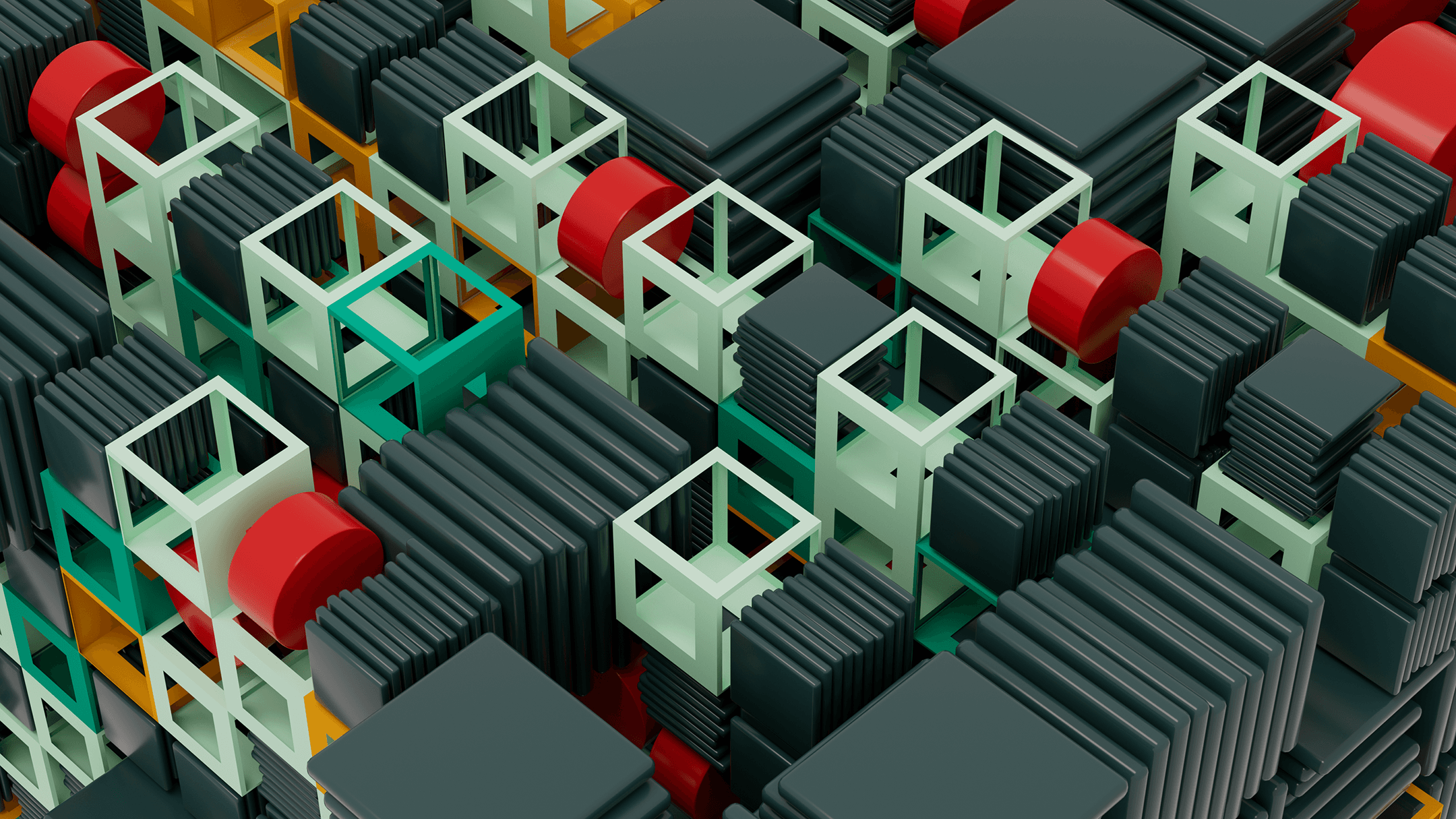 a grid of 3d objects resembling GPUs, with a variety of colors