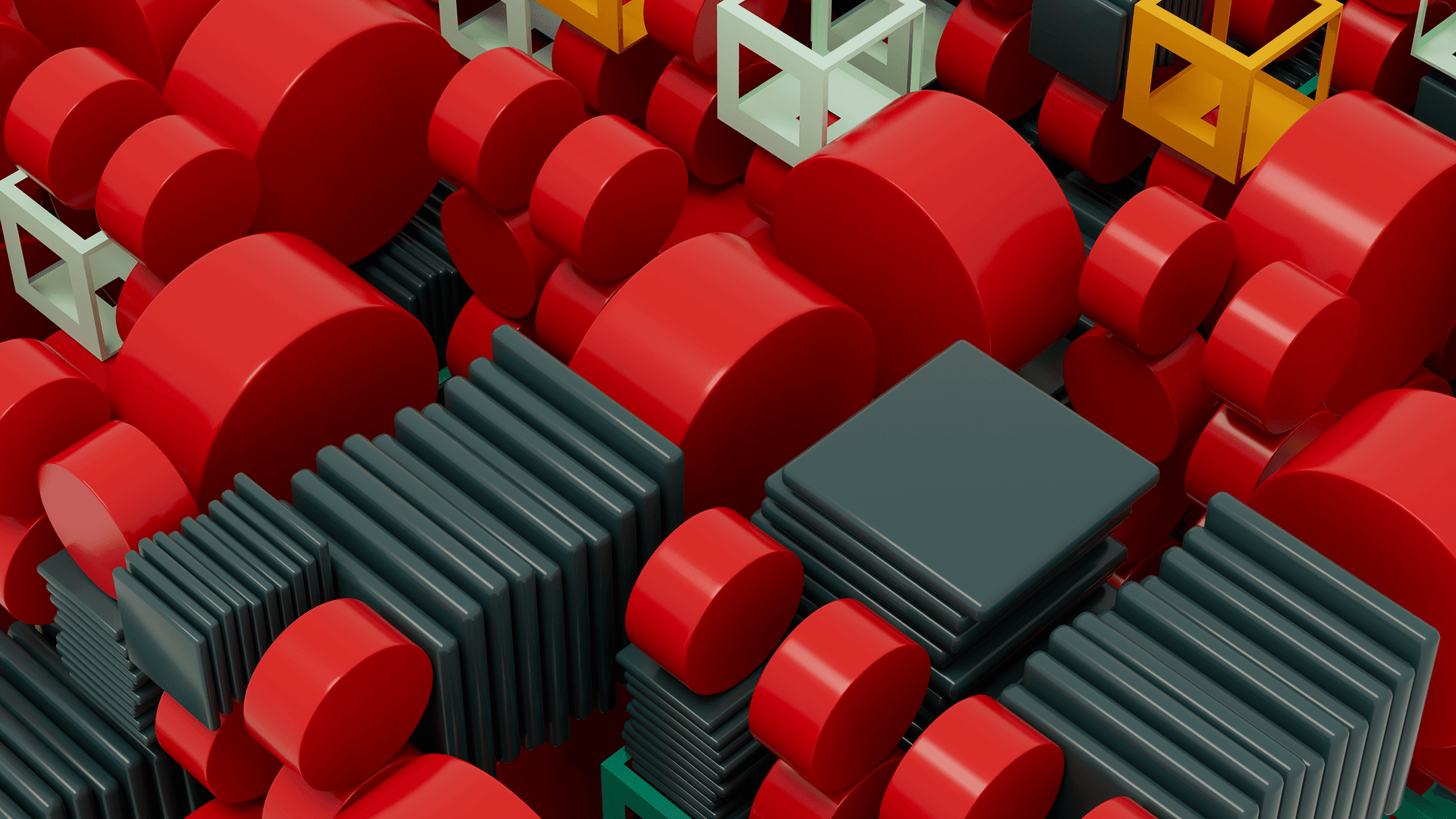 a grid of 3d objects resembling GPUs, with a variety of colors